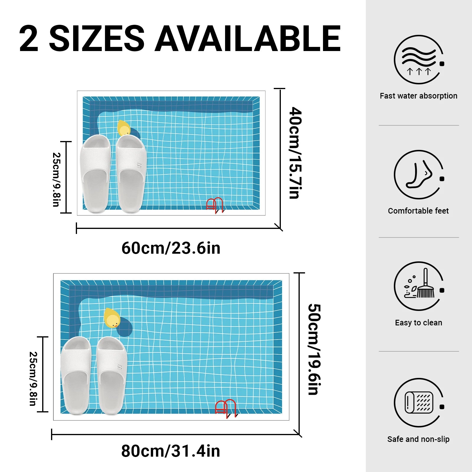 Tapis de bain antidérapant séchage rapide - motif piscine
