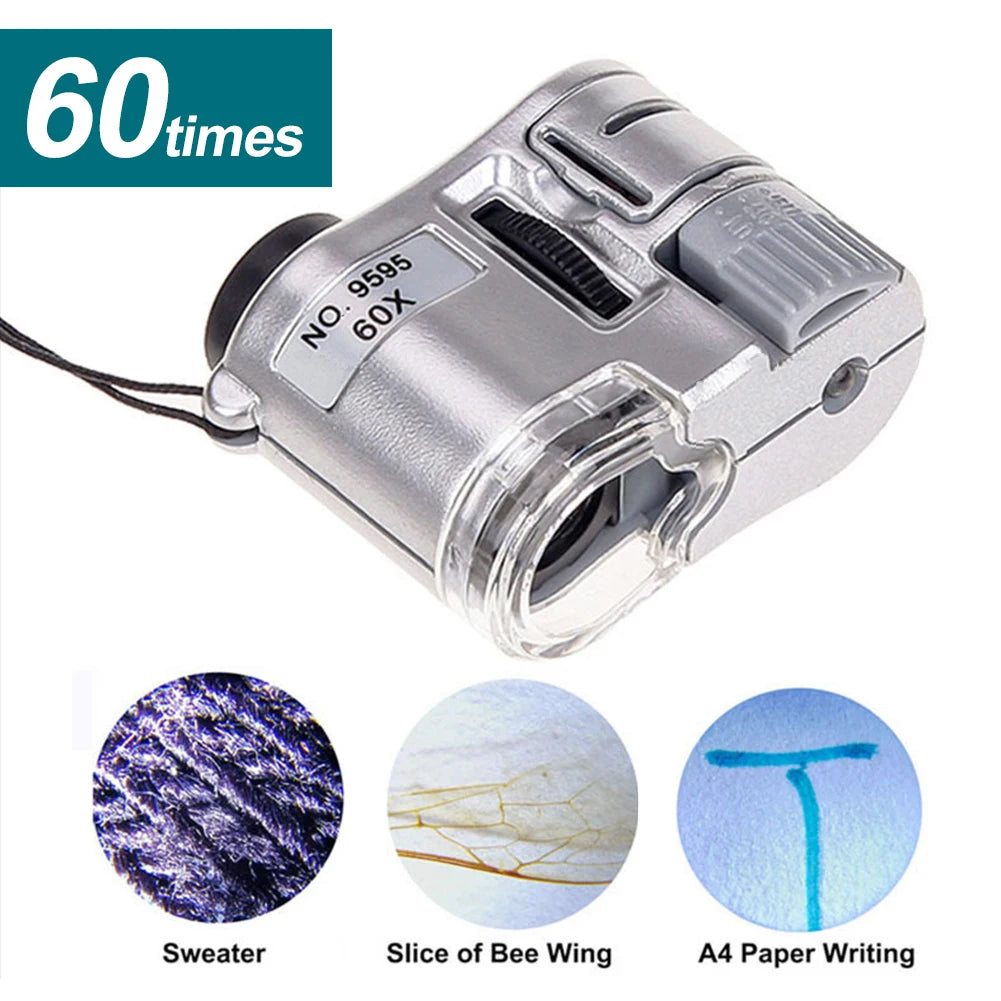 Lupa de Bolsillo 60X con LED – Mini Microscopio Portátil para Joyas, Divisas e Inspección de Precisión