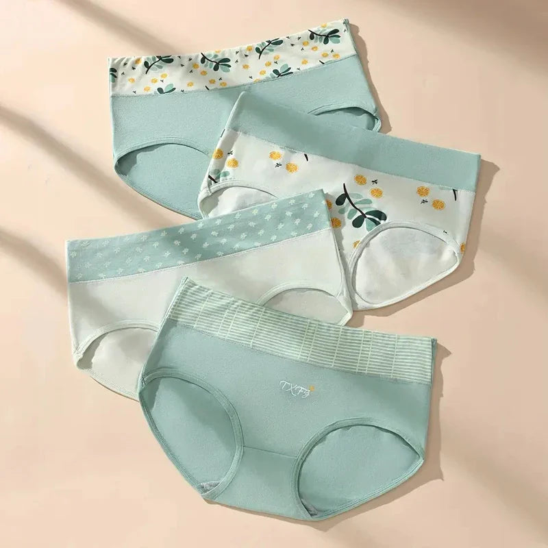 Pack de 4 Braguitas de Mujer de Talle Alto — algodón, transpirables, estampadas