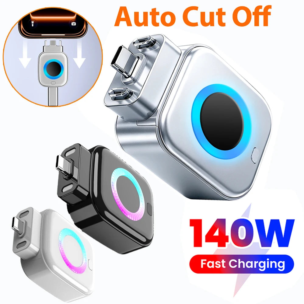 Cargador USB-C Inteligente de 140W de Carga Rápida – Desconexión Automática con Carga Completa para Teléfonos
