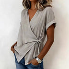 Top Asymétrique Nouer en Lin à Col V & Manches - Summer Women 2026