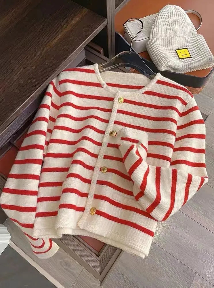 Cardigan en maille à rayures pour femme