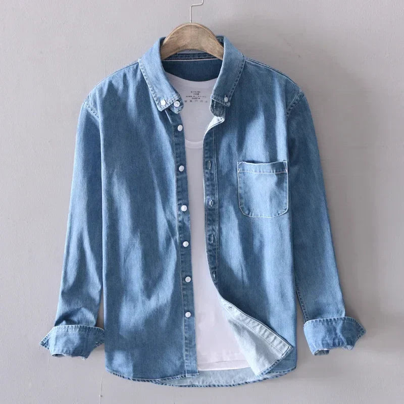 Chemise en Jean 100% Coton à Manches Longues pour Hommes