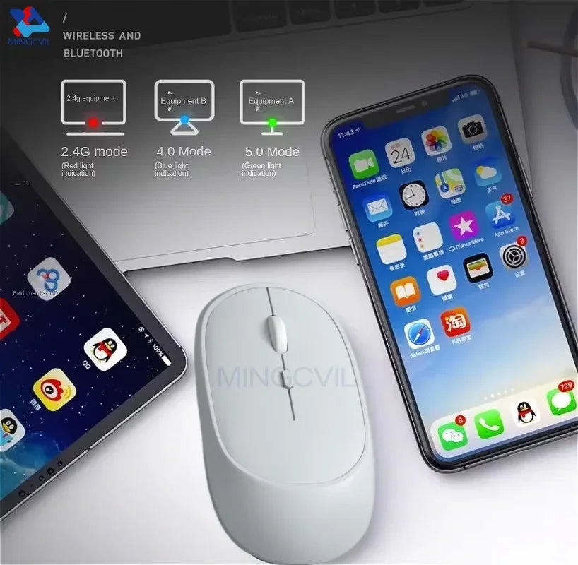 Souris Sans Fil Bluetooth Rechargeable – Silencieuse, Ergonomique et DPI Réglable