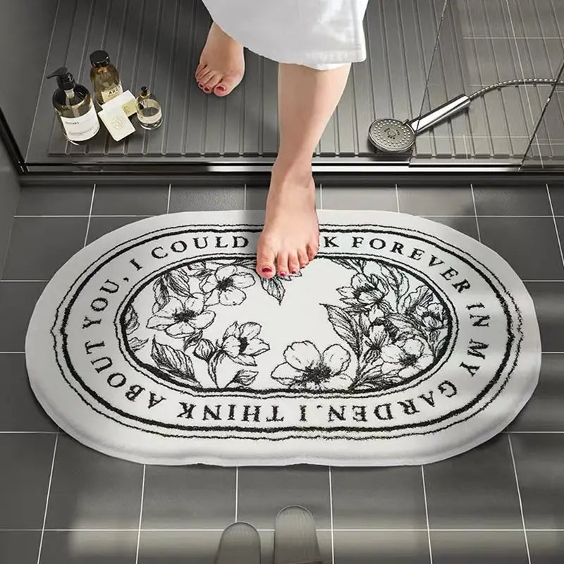Tapis de Bain Antidérapant Minimaliste Noir & Blanc