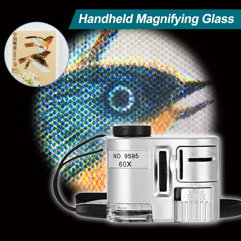 Lupa de Bolsillo 60X con LED – Mini Microscopio Portátil para Joyas, Divisas e Inspección de Precisión