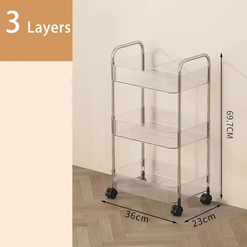 Desserte Organisatrice à Roulettes en ABS Strié - 3/4 Niveaux