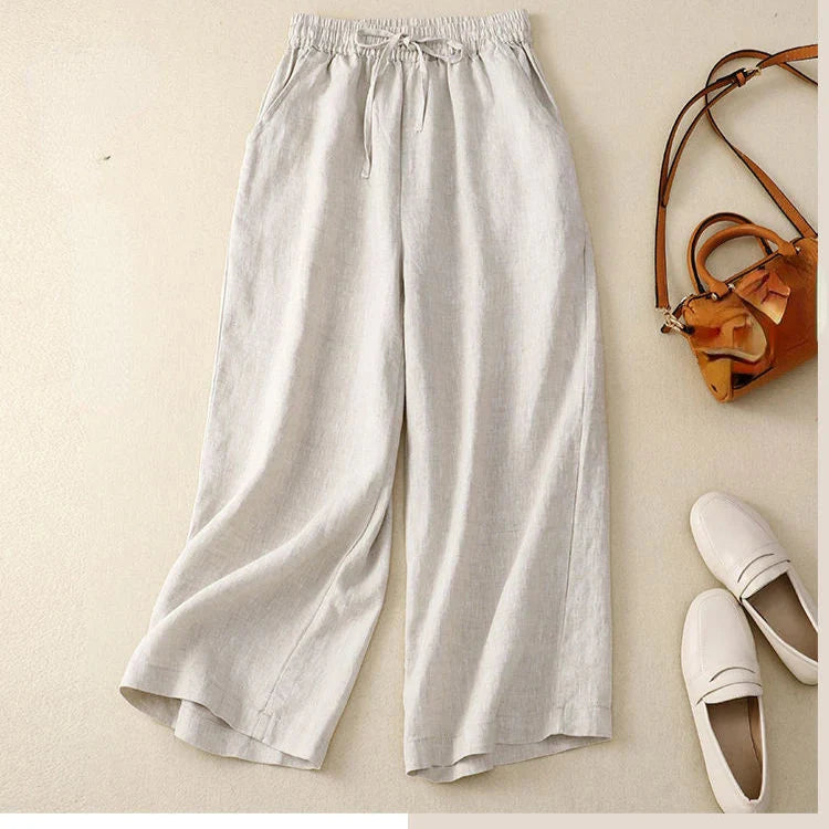 Pantalon Rétro en Coton & Lin Ample Femme - Mi-Saison