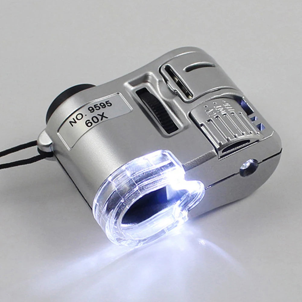 Lupa de Bolsillo 60X con LED – Mini Microscopio Portátil para Joyas, Divisas e Inspección de Precisión