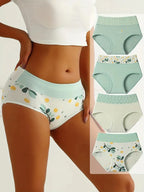 Pack de 4 Braguitas de Mujer de Talle Alto — algodón, transpirables, estampadas