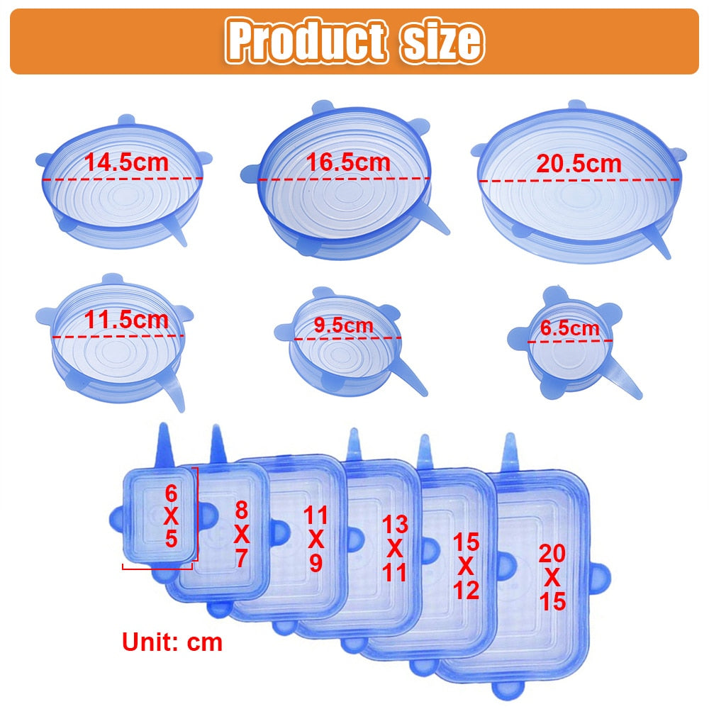 Lot de 12 Couvercles en silicone extensible
