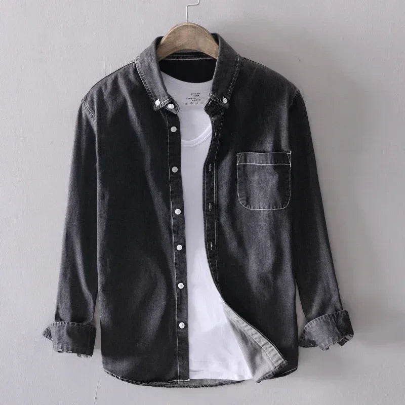Chemise en Jean 100% Coton à Manches Longues pour Hommes