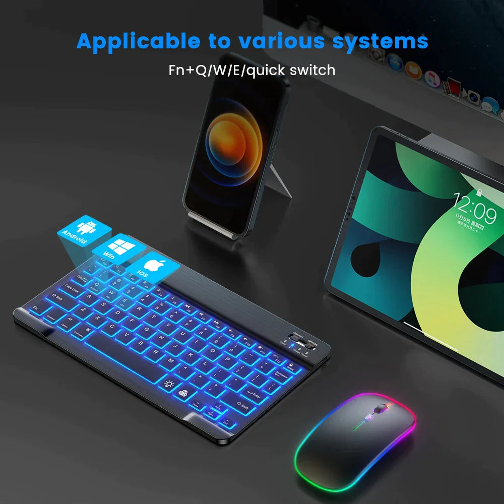 Clavier et Souris Bluetooth Rétroéclairés - Tablette, Smartphone et PC