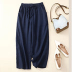 Pantalon Rétro en Coton & Lin Ample Femme - Mi-Saison