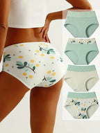 Pack de 4 Braguitas de Mujer de Talle Alto — algodón, transpirables, estampadas