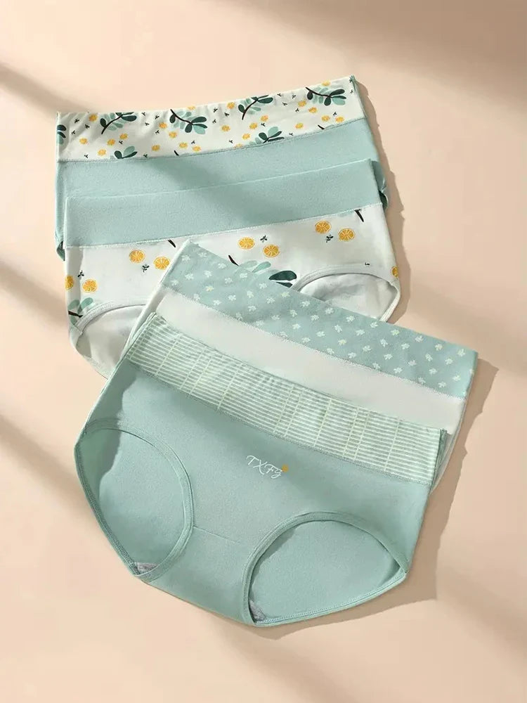Pack de 4 Braguitas de Mujer de Talle Alto — algodón, transpirables, estampadas