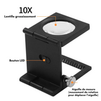 Loupe Compte-fils pliable Grossissement x10 avec échelle et LED - Étui